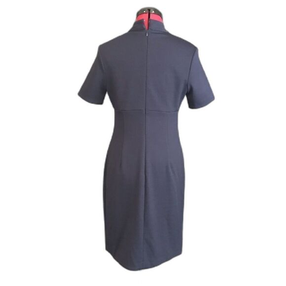 Trina Turk Dress Women’s Size 4 Navy Blue Short Sleeve V-Neck Zipper - Picture 2 of 6